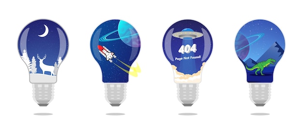 Light Bulb Set Winter Scene Rocket Around Planet 404 Not Found T-rex