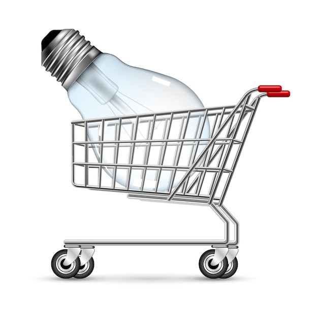 Light bulb in the shopping cart, isolated on white background.