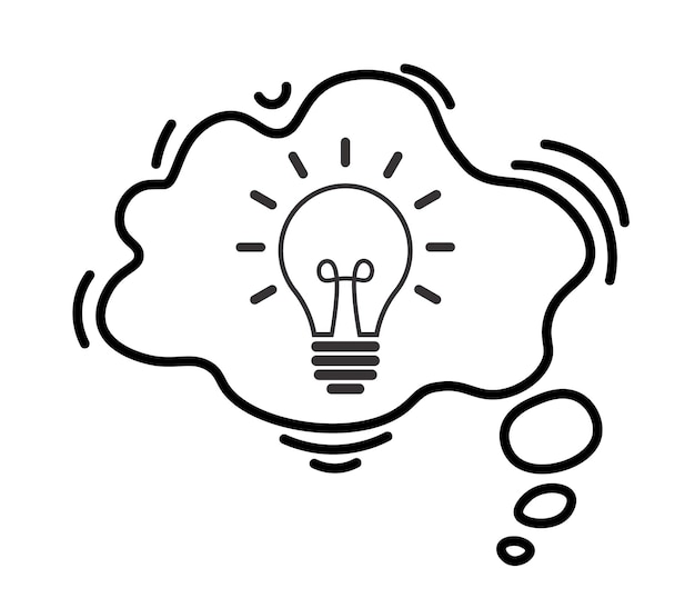 Vector light bulb and speech bubble hand drawn doodle style light bulb thinking concept icon