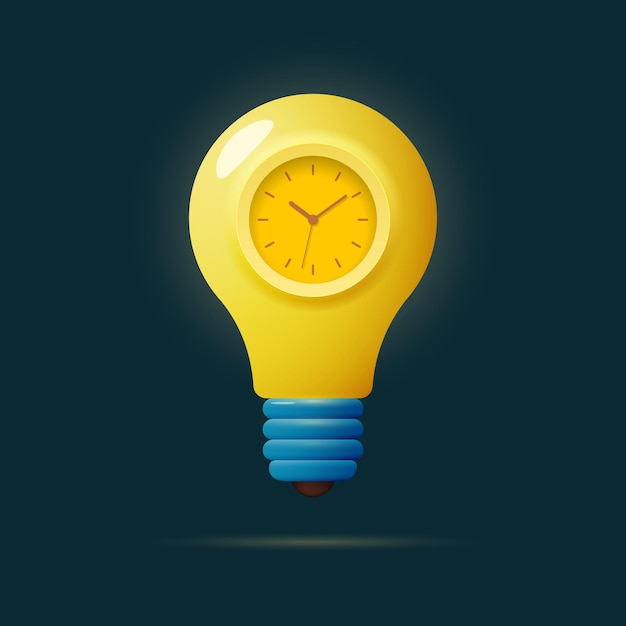 Light bulb with alarm clock or timer symbol of idea and inspiration