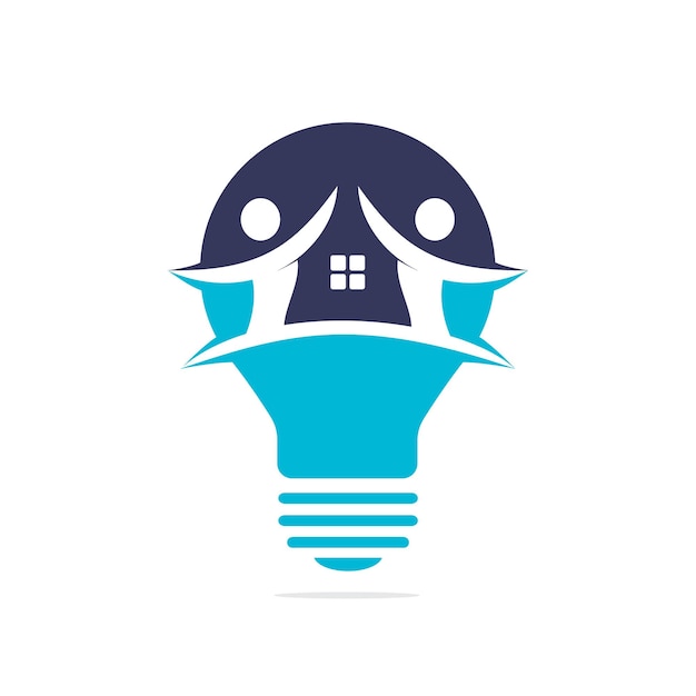 Vettore lampadina con design del logo di edifici e persone