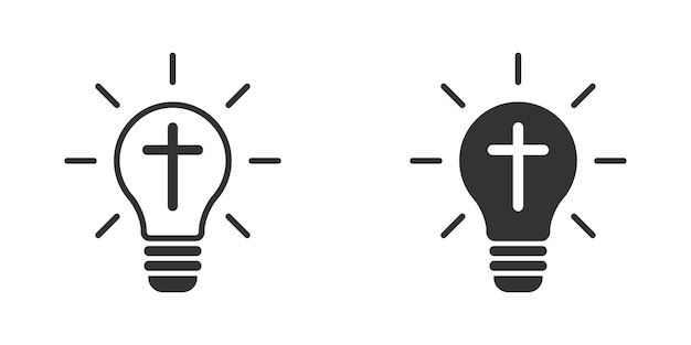 Light bulb with christian cross inside Vector illustration