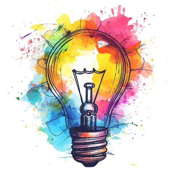 Vector light bulb with colorful splashes