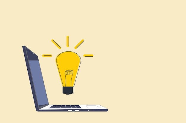 light bulb with computer laptop concept of getting idea creativity and inspiration
