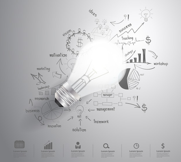 Light bulb with drawing business strategy plan 