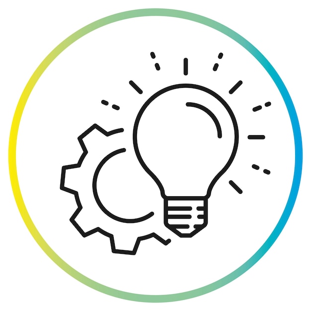 light bulb with gear mechanism, solution idea vector icon, concept of spreading innovation, thin line symbol on white background