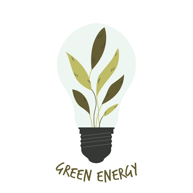 벡터 녹색 에너지 개념 벡터 그림 안에 녹색 잎이 있는 전구
