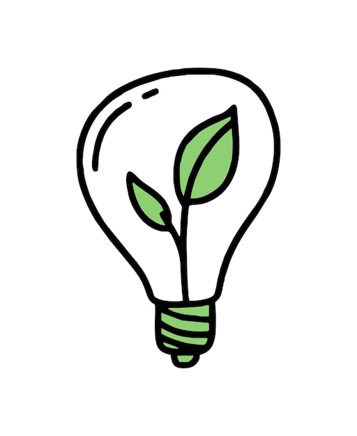 A light bulb with a green sprout Co2 concept of climate change Recycling Vector doodle