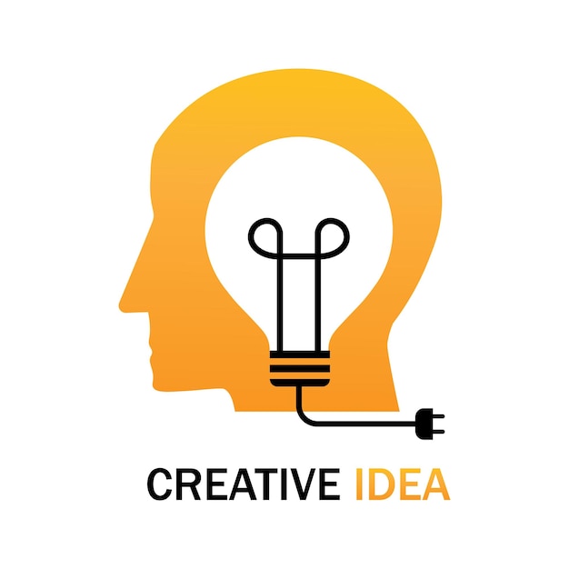 Vector light bulb with head human idea logo. creative idea brain thinking symbol vector illustration.