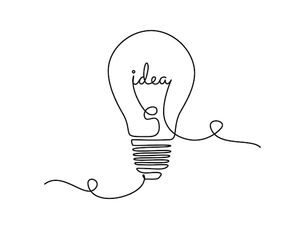 Vettore lampadina con idea in un disegno a linea continua simbolo di brainstorming o concetto di elettricità in stile lineare semplice tratto modificabile doodle illustrazione vettoriale