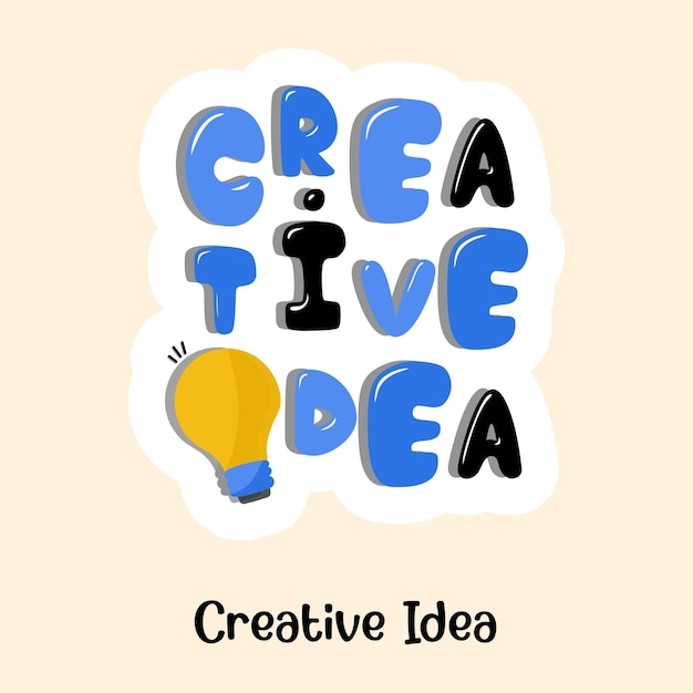 Lampadina con adesivo piatto lettere di idea creativa