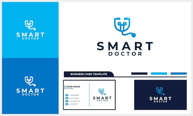 Light bulb with medical stethoscope logo design concept with business card template