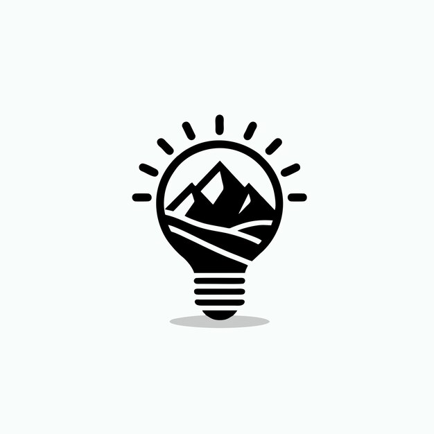 a light bulb with mountains and mountains on it