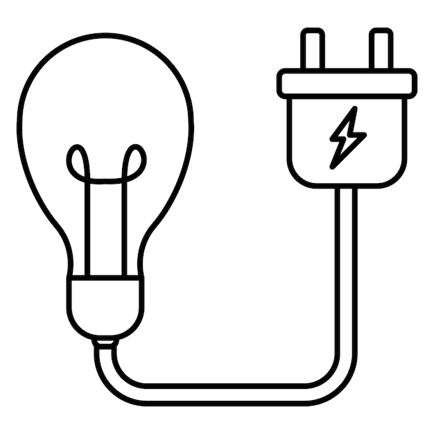 лампочка с иллюстрацией контура вилки на белом фоне каракули