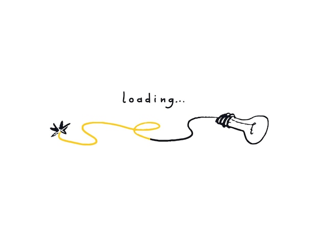 Light bulb with wire loading bar Doodle download fifty percent progress bar