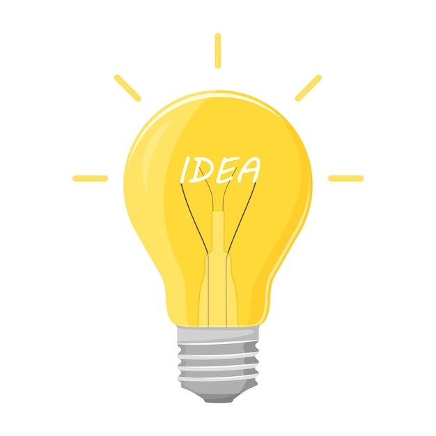 Light bulb with the word idea icon, isolated on white background, flat style. Bulb Vector Element Can Be Used For Idea, Bulb, Light Design Concept.