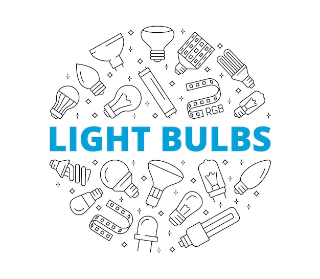 Vector light bulbs line icons collection of winter symbols in circular composition vector illustration