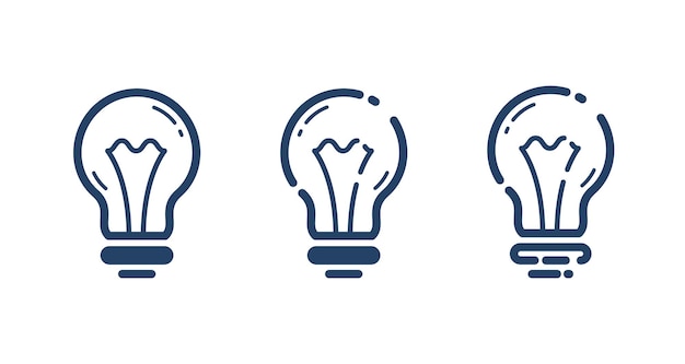 Light bulbs set idea vector simple linear icon, science and business line art symbol, creative solutions.