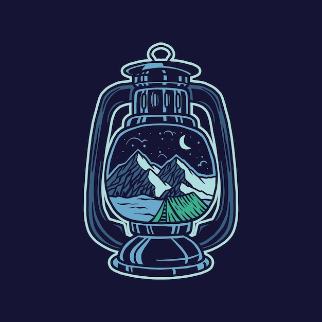 Vector light camping illustration and t-shirt design