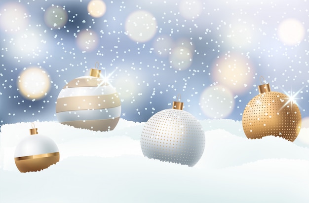 Vector light christmas background with evening balls.