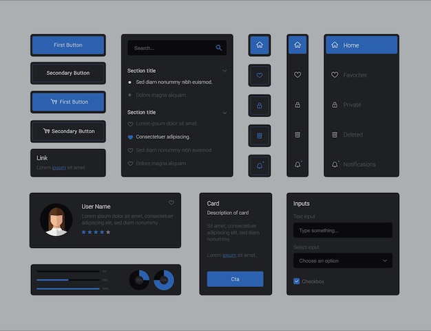 Vettore collezione luminosa di elementi ui ux blu eleganti ux dashboard user panel template interfaccia utente