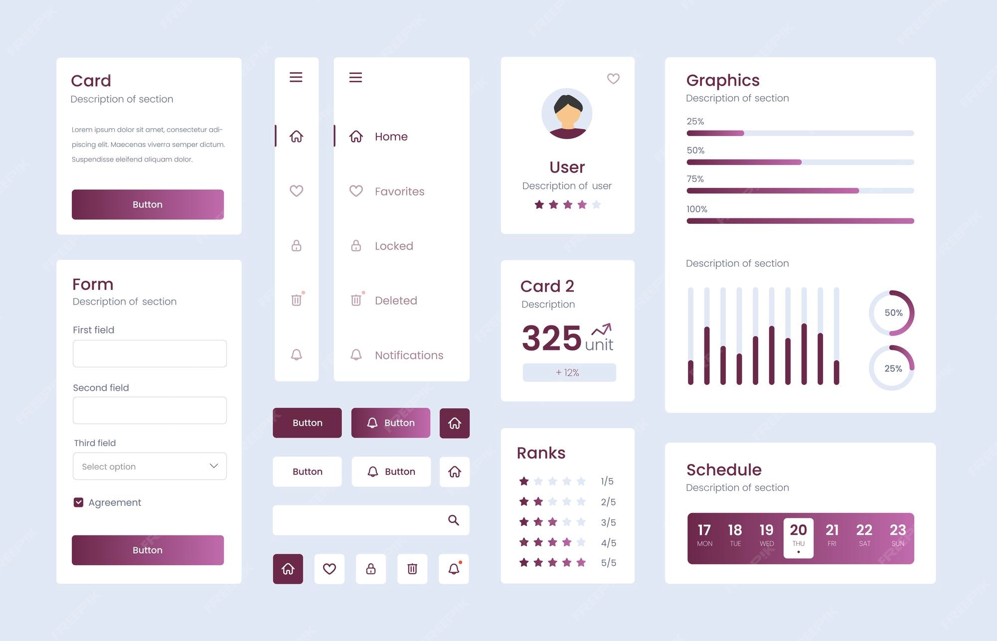 Premium Vector | Light collection of gradient ui ux elements. ux ...