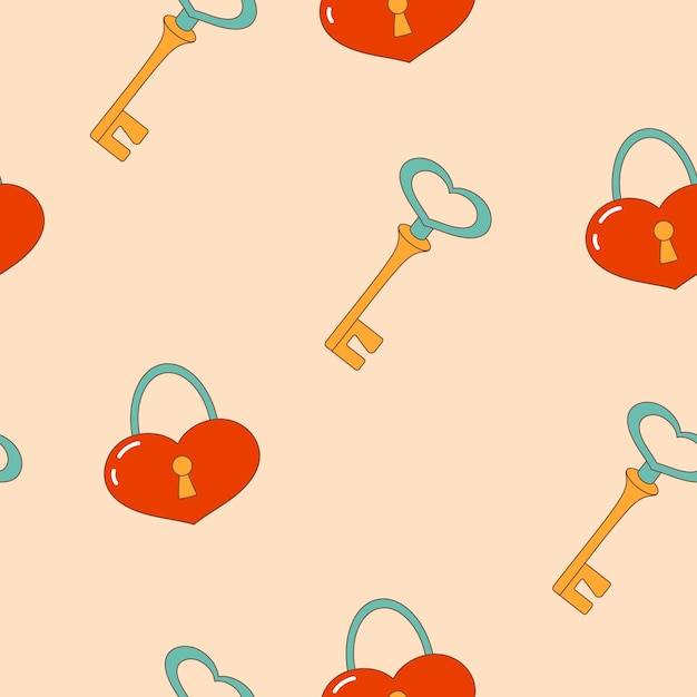 light coloured seamless pattern with vintage locks and keys. retro background for valentine's day.