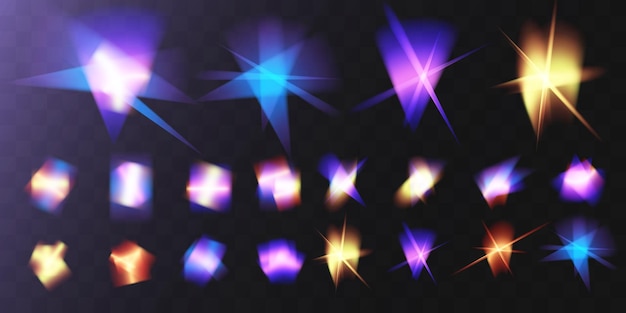 Light crystal shiny hologram bokeh Set of transparent color effects