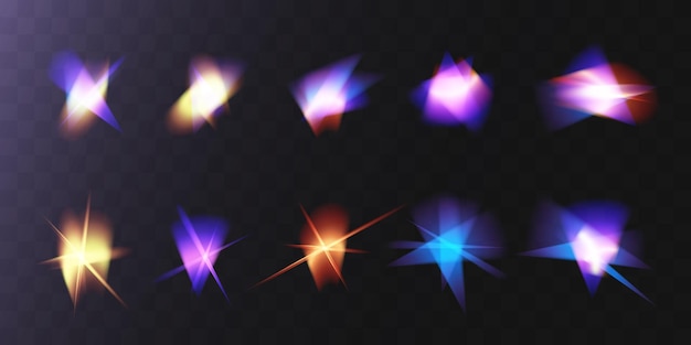 Light crystal shiny hologram bokeh Set of transparent color effects