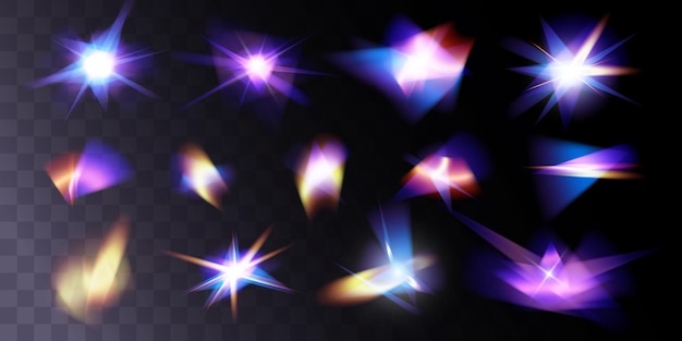 Light crystal shiny hologram bokeh Set of transparent color effects