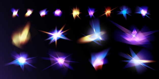 Light crystal shiny hologram bokeh Set of transparent color effects