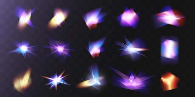 Light crystal shiny hologram bokeh Set of transparent color effects