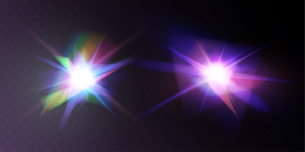 Vector light crystal shiny hologram bokeh set of transparent color effects
