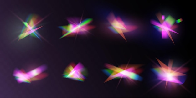 Light crystal shiny hologram bokeh Set of transparent color effects