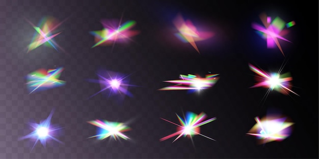 Light crystal shiny hologram bokeh Set of transparent color effects