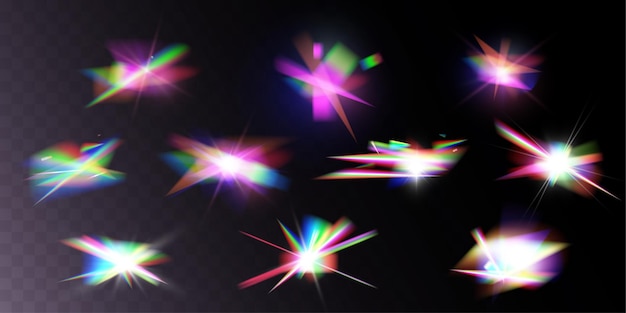 Light crystal shiny hologram bokeh Set of transparent color effects