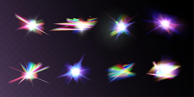 Light crystal shiny hologram bokeh set of transparent color effects