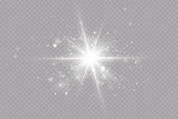 Световой эффект. фон сверкающих частиц. блестящие элементы на прозрачном фоне.
