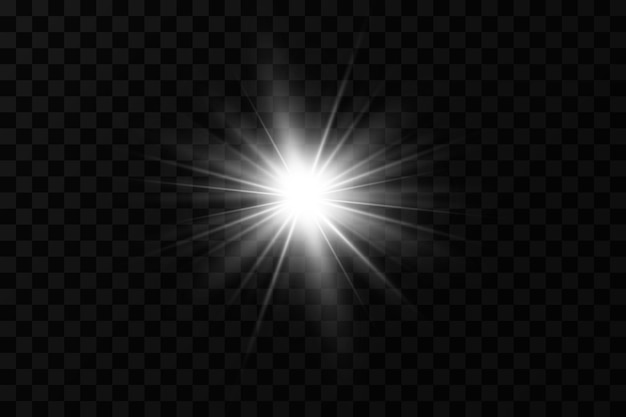 Effetto luce bright star light esplode su uno sfondo trasparente sole luminoso