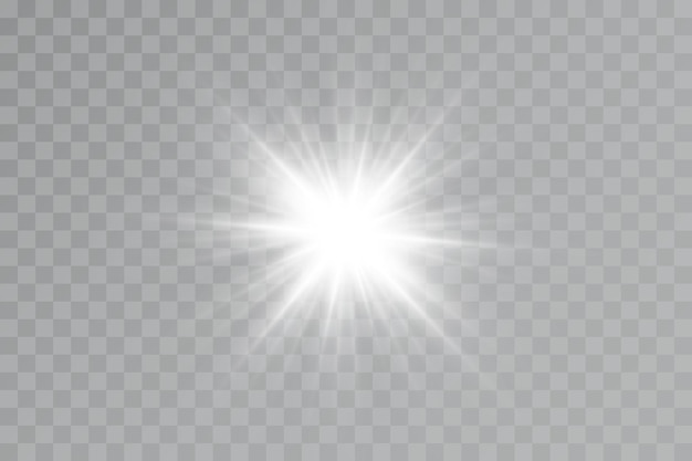 Light effect bright star light explodes on a transparent background bright sun