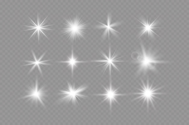 Light effect bright star light explodes on a transparent background bright sun