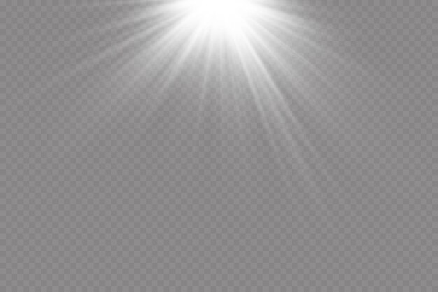 Light effect. Bright Star. Light explodes on a transparent background. Bright sun.