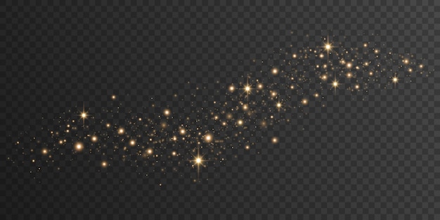 ダイナミック・ゴールド・マジック・ダスト (Dynamic Golden Magic Dust) の光効果は暗い透明な背景に隔離されクリスマス・スターダスト (Christmas Stardust) ベクトルイラスト EPS10 に描かれています