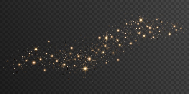 Vettore effetto luminoso di polvere magica dorata dinamica isolata su sfondo trasparente scuro polvere stellare di natale illustrazione vettoriale eps 10