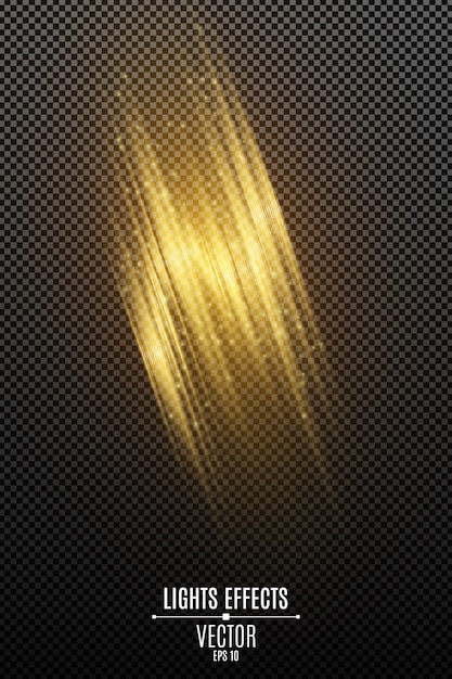 Vector light effect of golden abstract random neon lines isolated on transparent background. glowing motion blur effect. flying glowing particles.