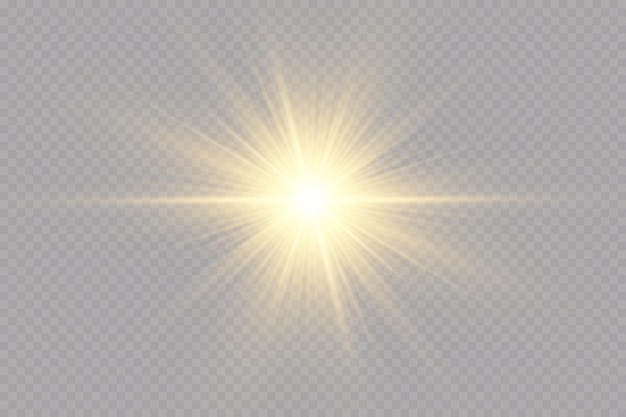 Light effect. Golden bright star, yellow sun. Starlight.