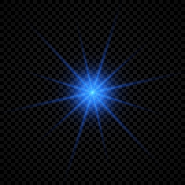 Light effect of lens flares. Blue glowing lights starburst effects with sparkles on a transparent background. Vector illustration