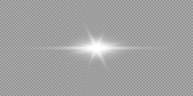 レンズ フレアの光の効果灰色の透明な背景に輝きを持つ白い水平の輝く光のスターバースト効果ベクトル図