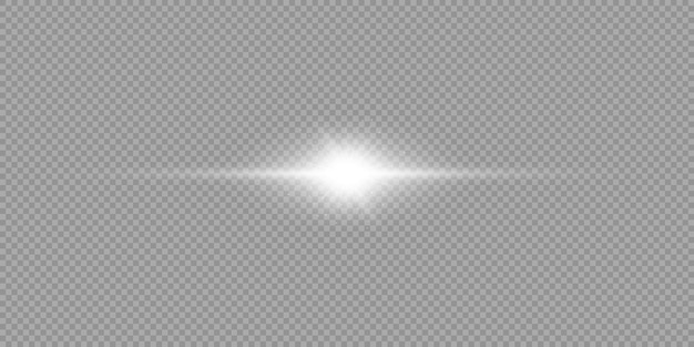 렌즈 플레어의 조명 효과 회색 투명 배경 벡터 그림에 반짝임이 있는 흰색 가로 빛나는 빛 항성 효과