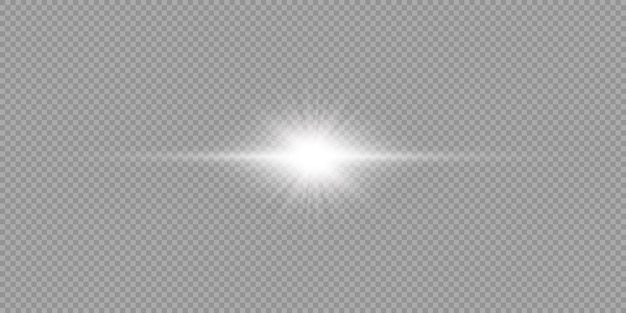Light effect of lens flares white horizontal glowing light starburst effect with sparkles on a grey transparent background vector illustration
